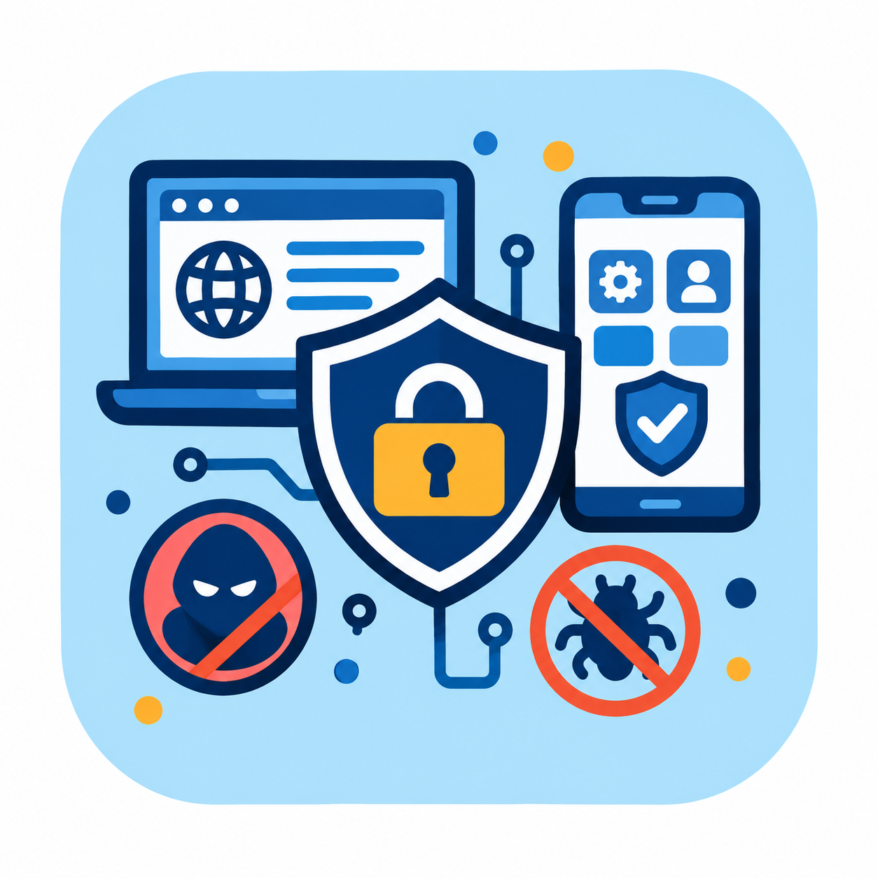Web and Mobile Application Security course illustration: OWASP, HTTPS, mobile security